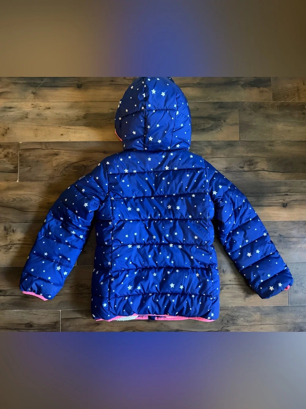 GAP Kids | Blue Star Print Sherpa Lined Puffer Jacket Hooded | XL